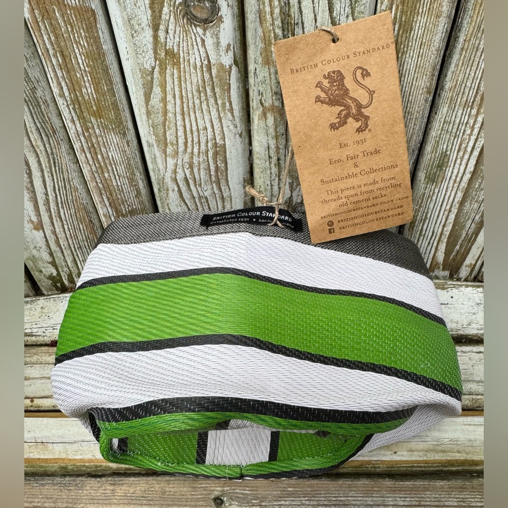 NWT British Colour Standard Green and White Plant Pot Striped Bag - Size Small